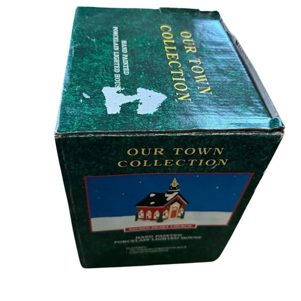 Our Town Collection Vintage Hand Painted Porcelain Lighted House Church -Read-